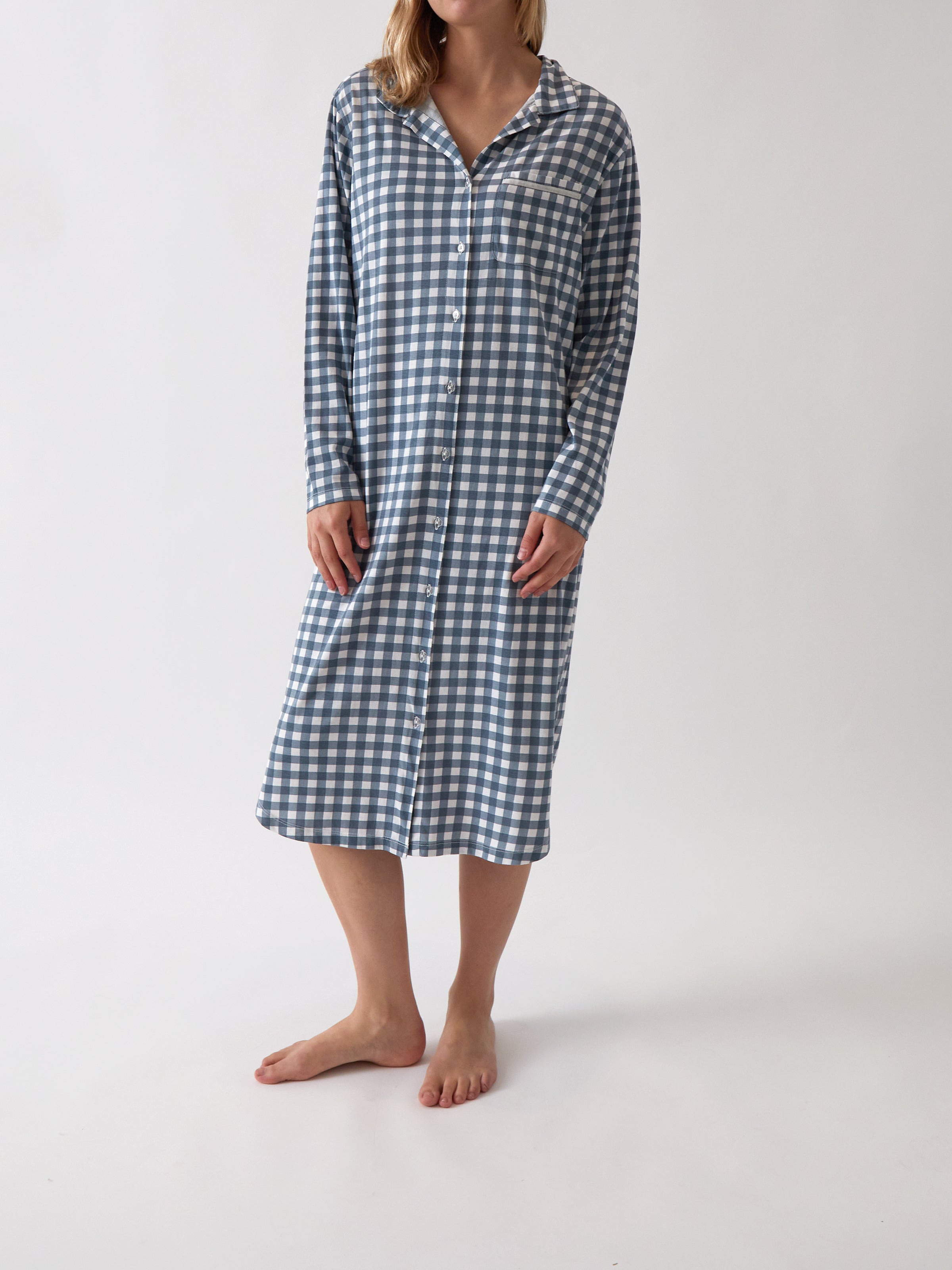 August Organic Cotton Knit Nightshirt | Blue Gingham-1