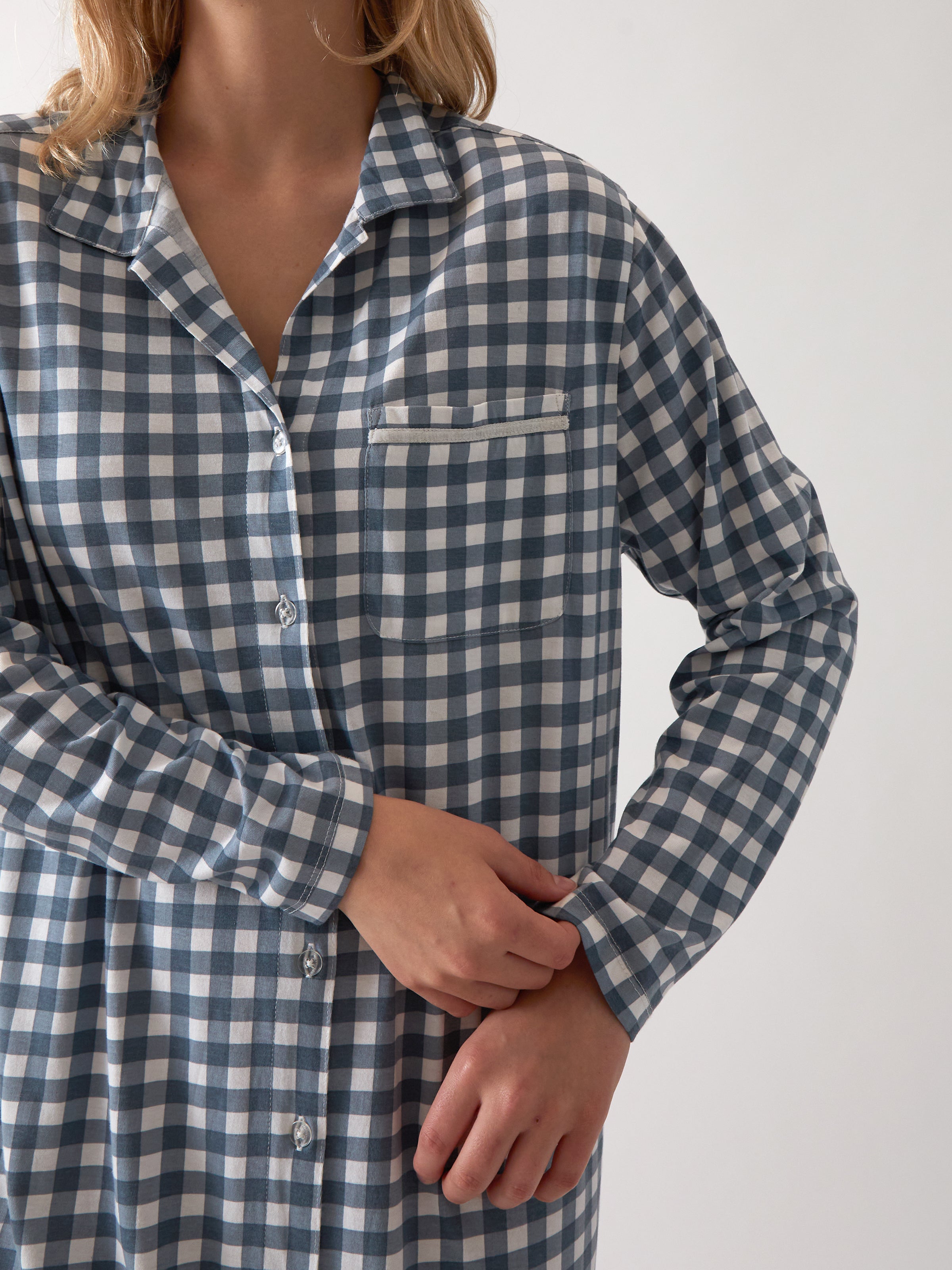 August Organic Cotton Knit Nightshirt | Blue Gingham-2