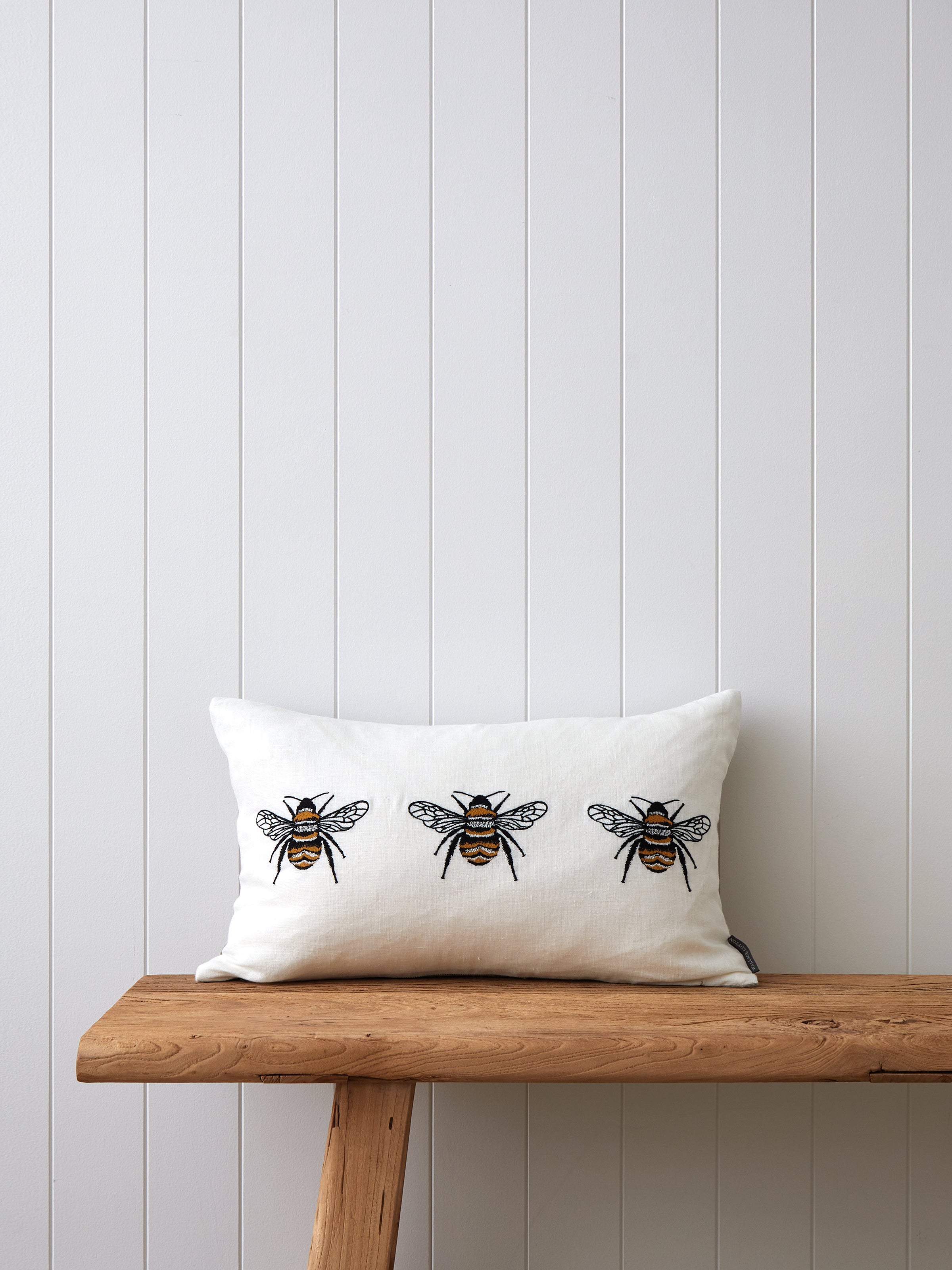 Bee Trio Embroidered Rectangle Cushion Cover | Multi-1