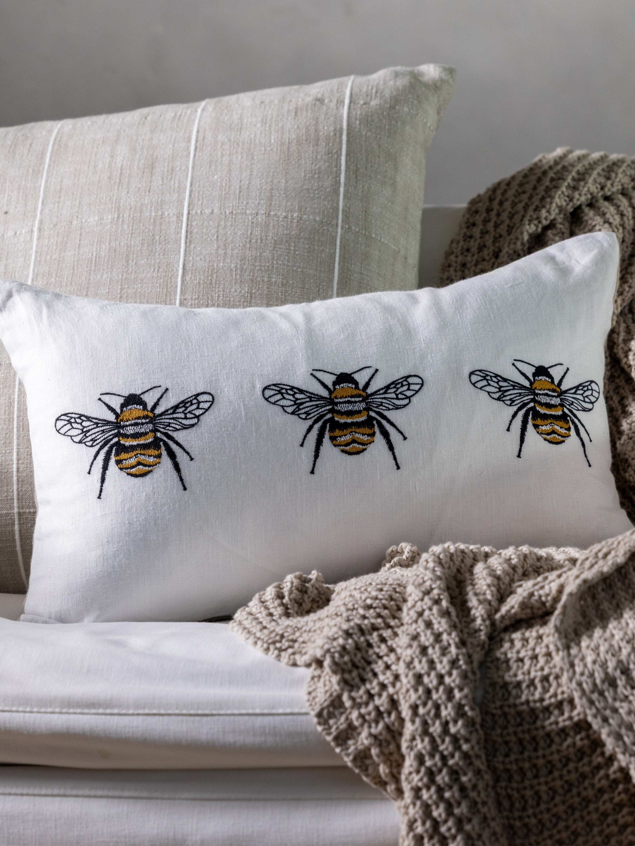 Bee Trio Embroidered Rectangle Cushion Cover | Multi-2