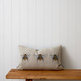Bee Trio Embroidered Rectangle Cushion Cover | Olive Natural-1