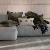 Bee Trio Embroidered Rectangle Cushion Cover | Olive Natural-2