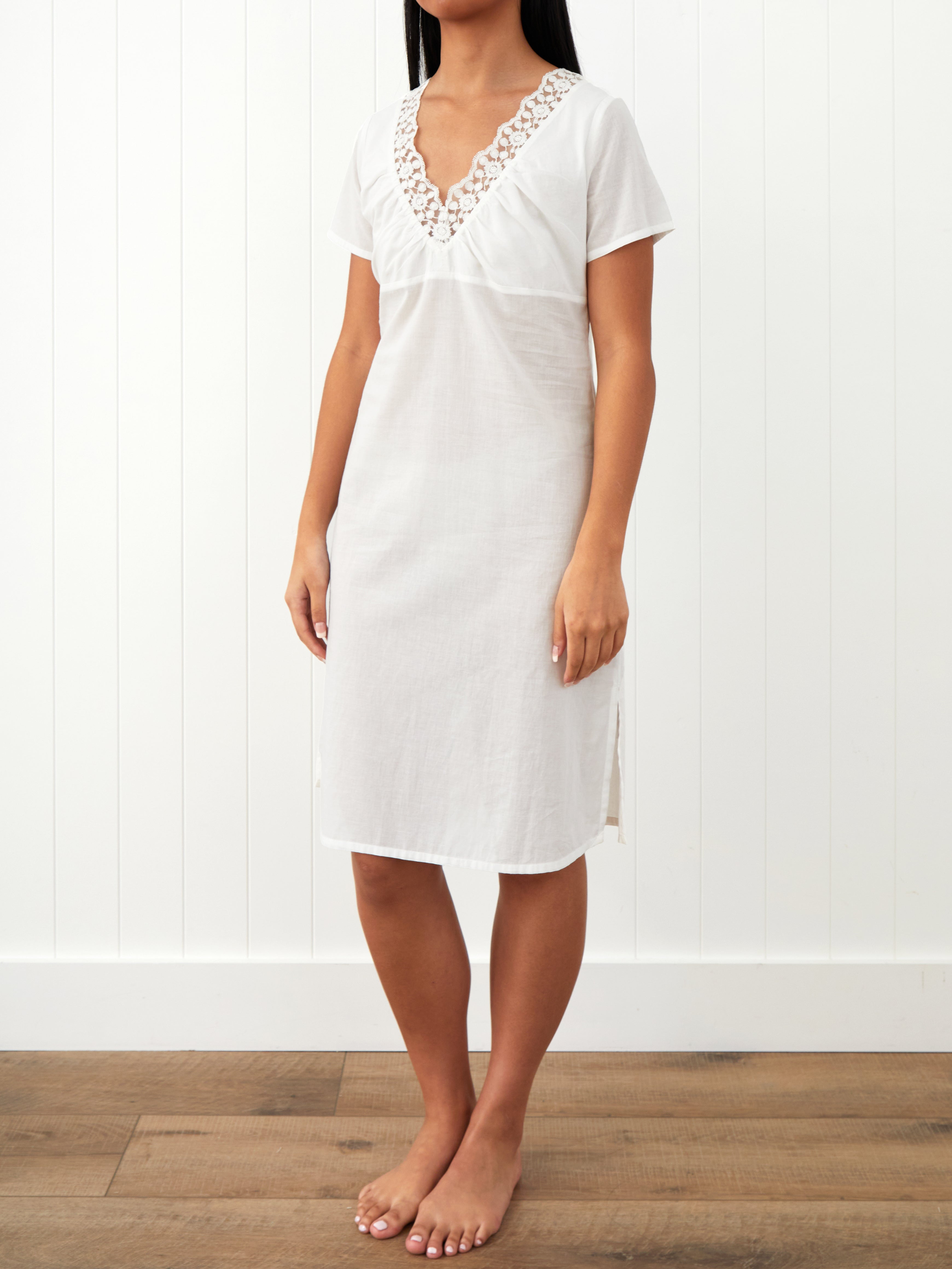 Colette Cap Sleeve Nightie | White-1