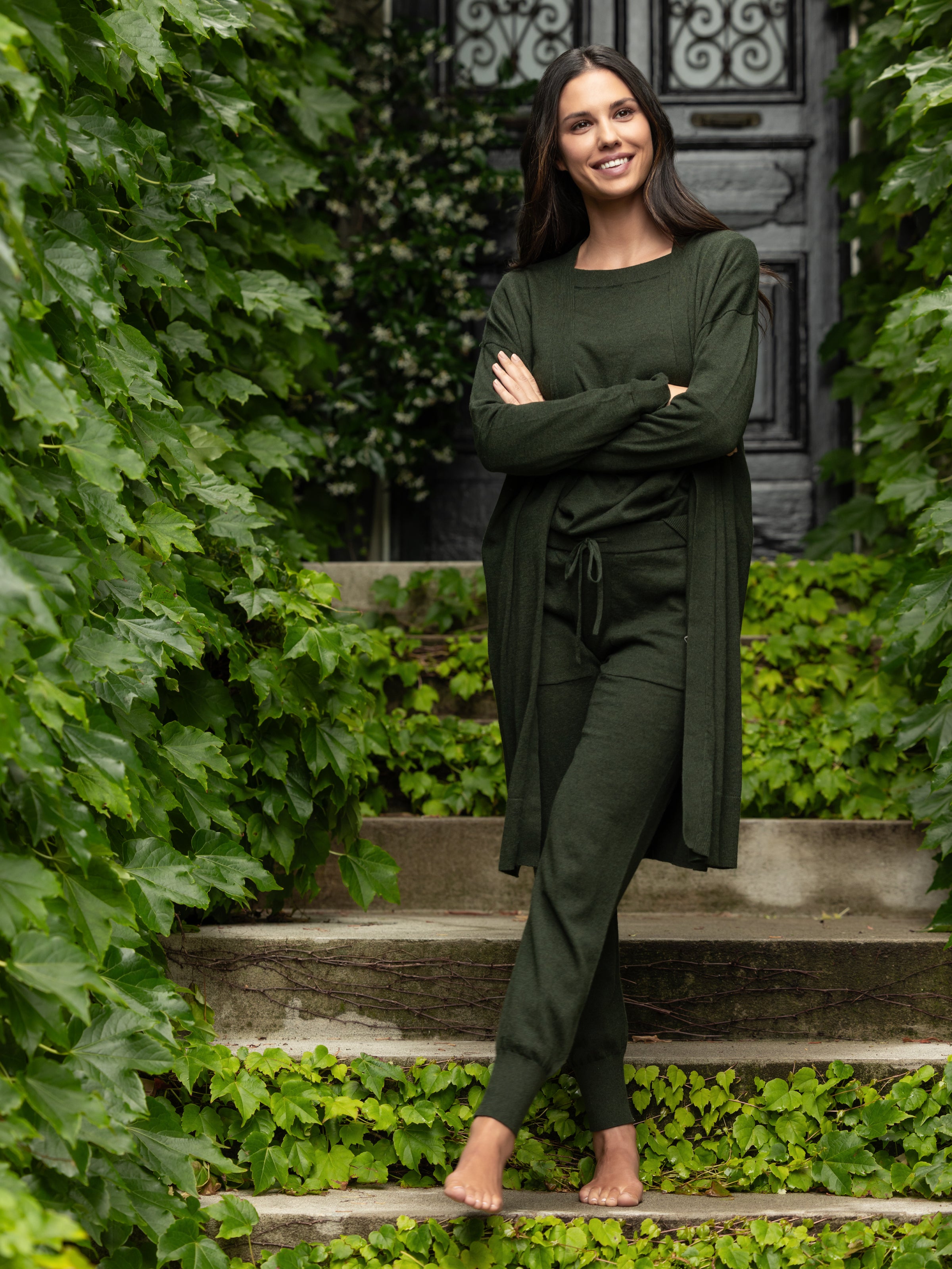 Cotton Cashmere Cardi | Green-5