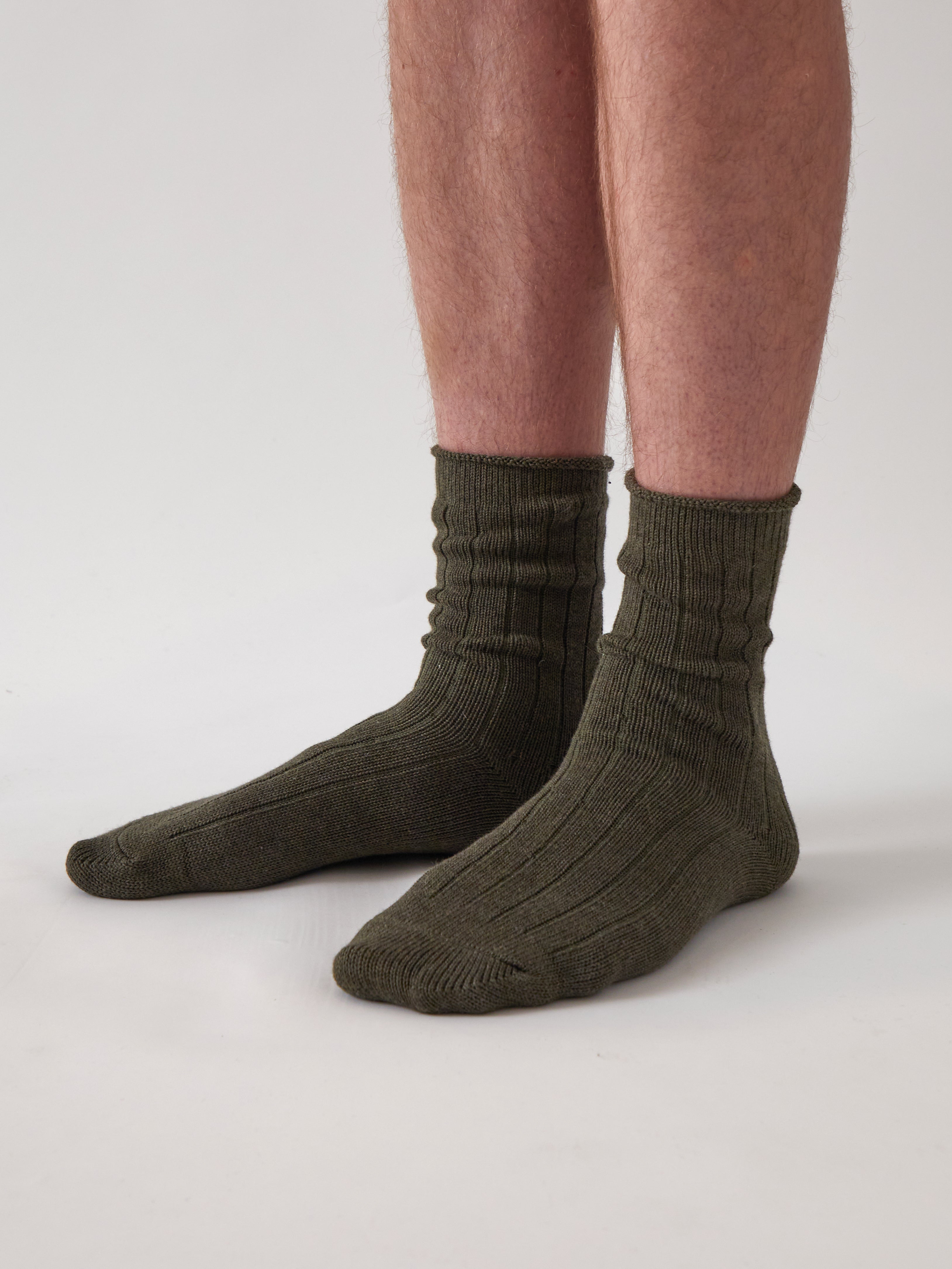 Cotton Cashmere Men's Socks Pair | Olive-2