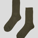 Cotton Cashmere Men's Socks Pair | Olive-3