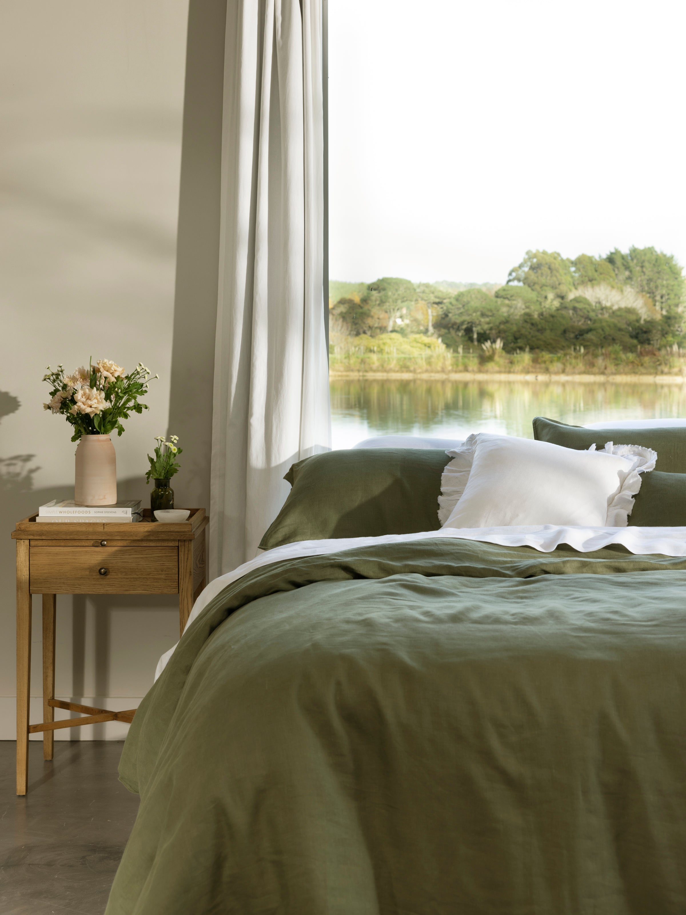 Loft Linen Duvet Cover Set in Olive | Olive-5