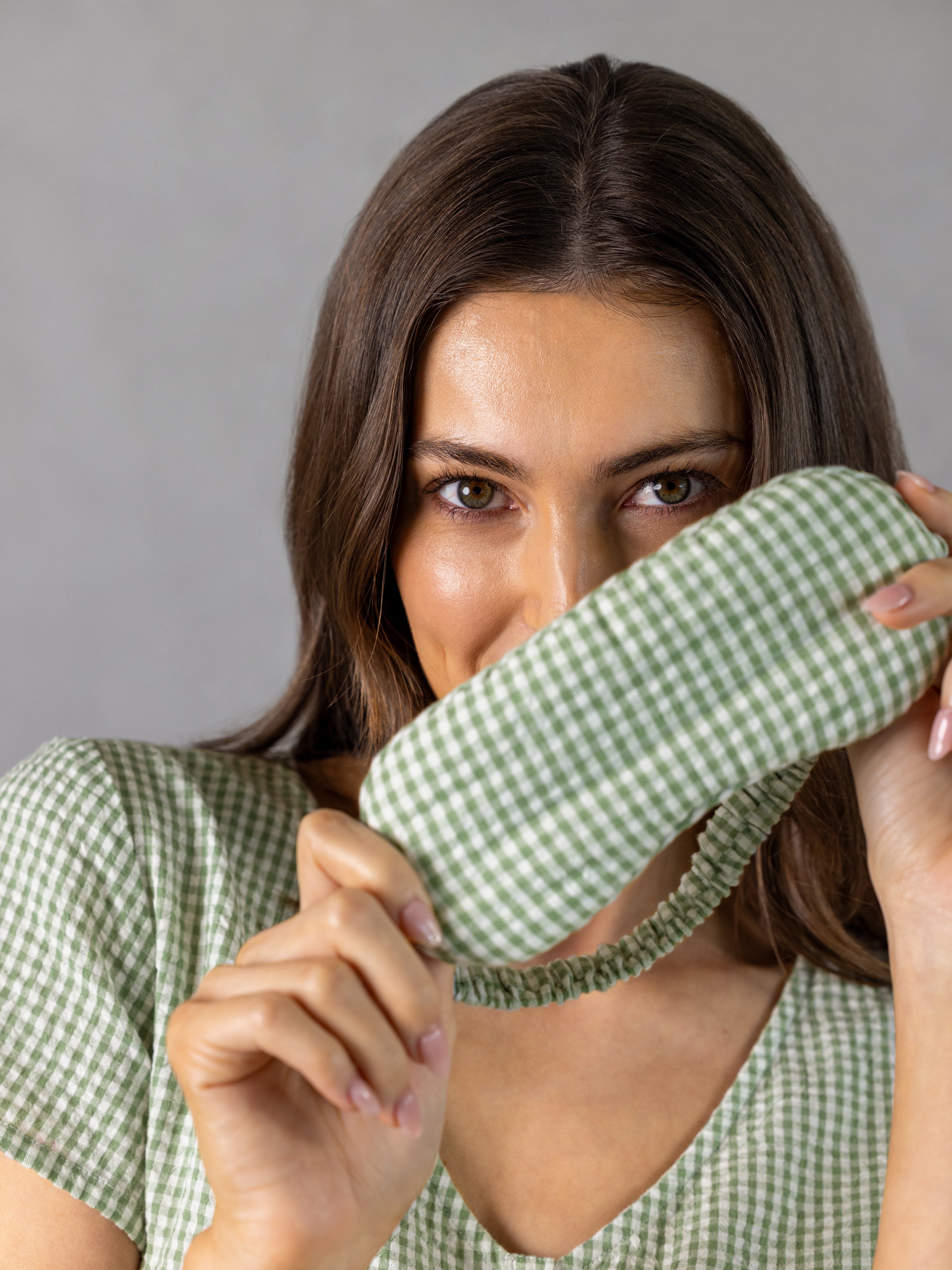 Lucie Eye Mask | Green Gingham-2