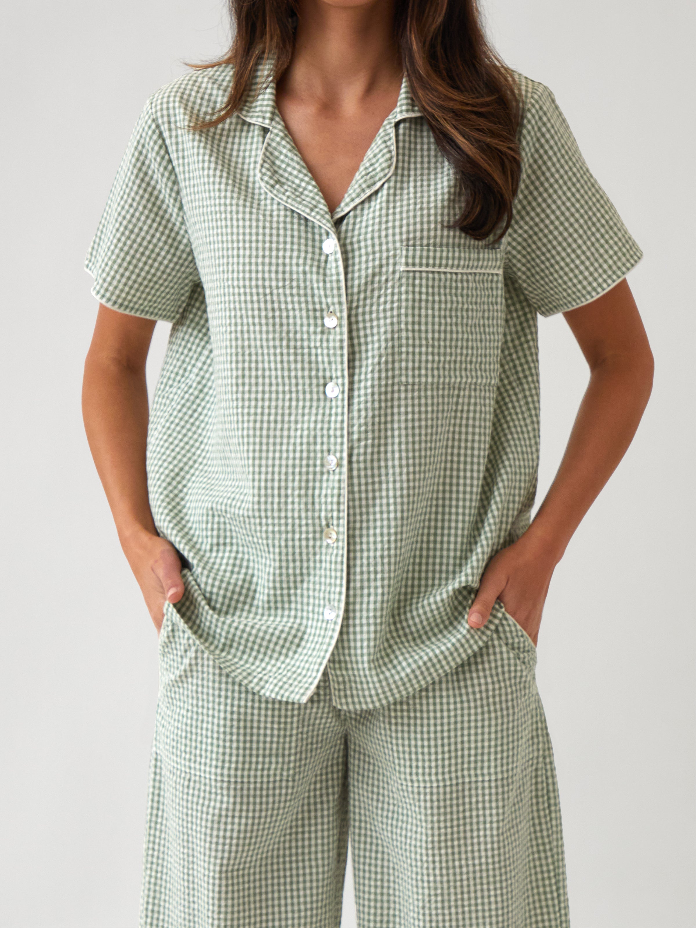 Lucie PJ Shirt | Green Gingham-1