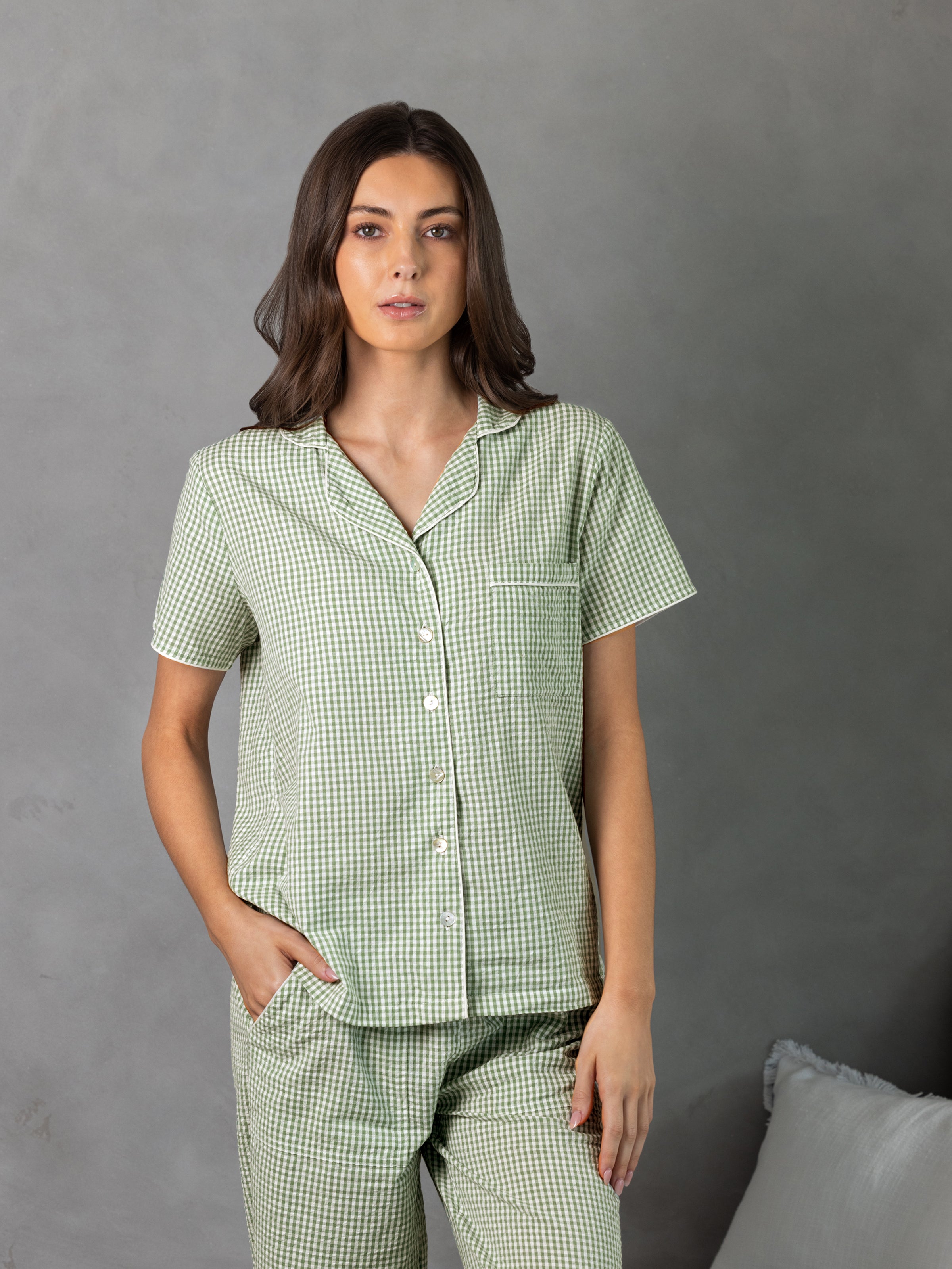 Lucie PJ Shirt | Green Gingham-3