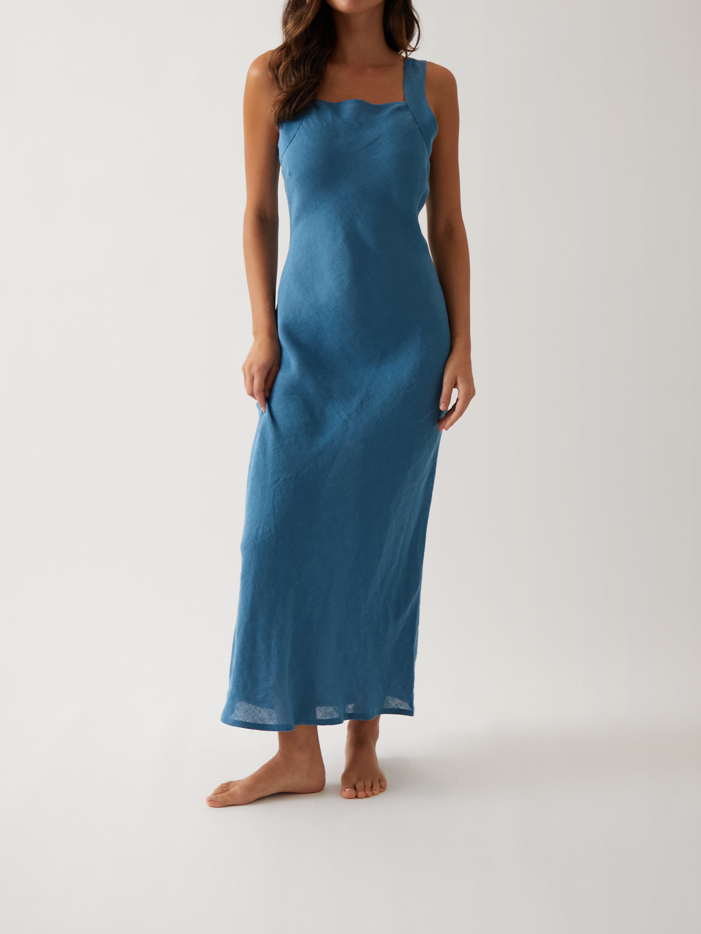 Monaco Linen Bias Dress | Ocean-1