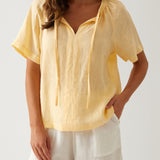 Monaco Linen Gathered Top | Butter-1