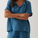 Monaco Linen Gathered Top | Ocean-1
