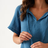 Monaco Linen Gathered Top | Ocean-2