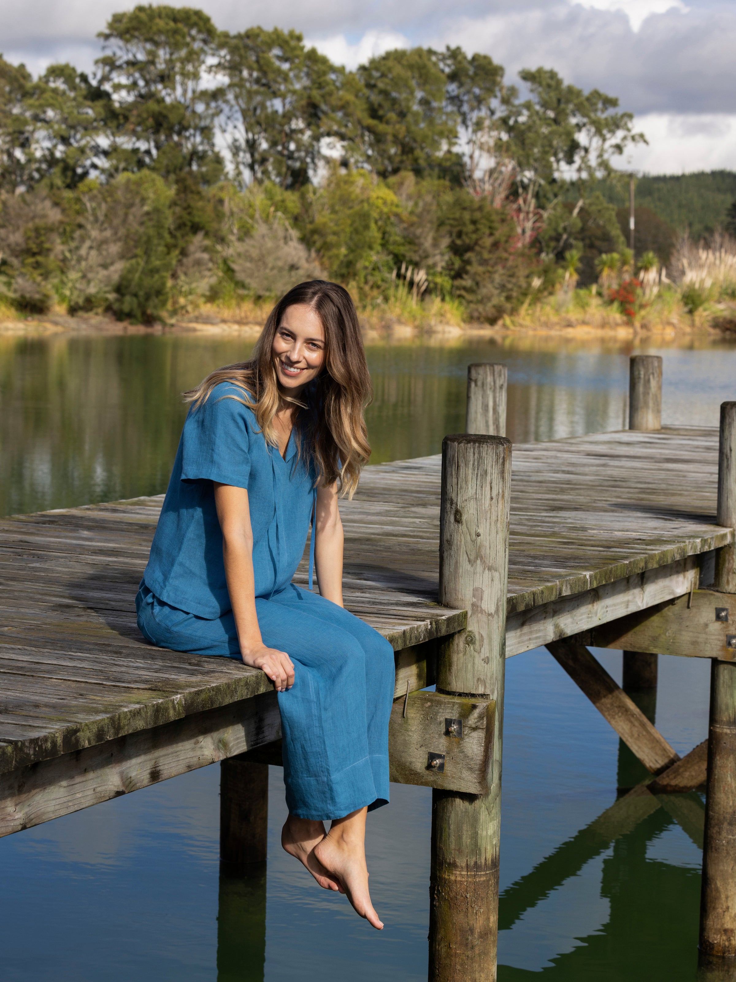 Monaco Linen Gathered Top | Ocean-3