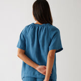 Monaco Linen Gathered Top | Ocean-4