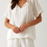 Monaco Linen Gathered Top | White-1
