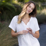 Monaco Linen Gathered Top | White-3