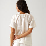Monaco Linen Gathered Top | White-4