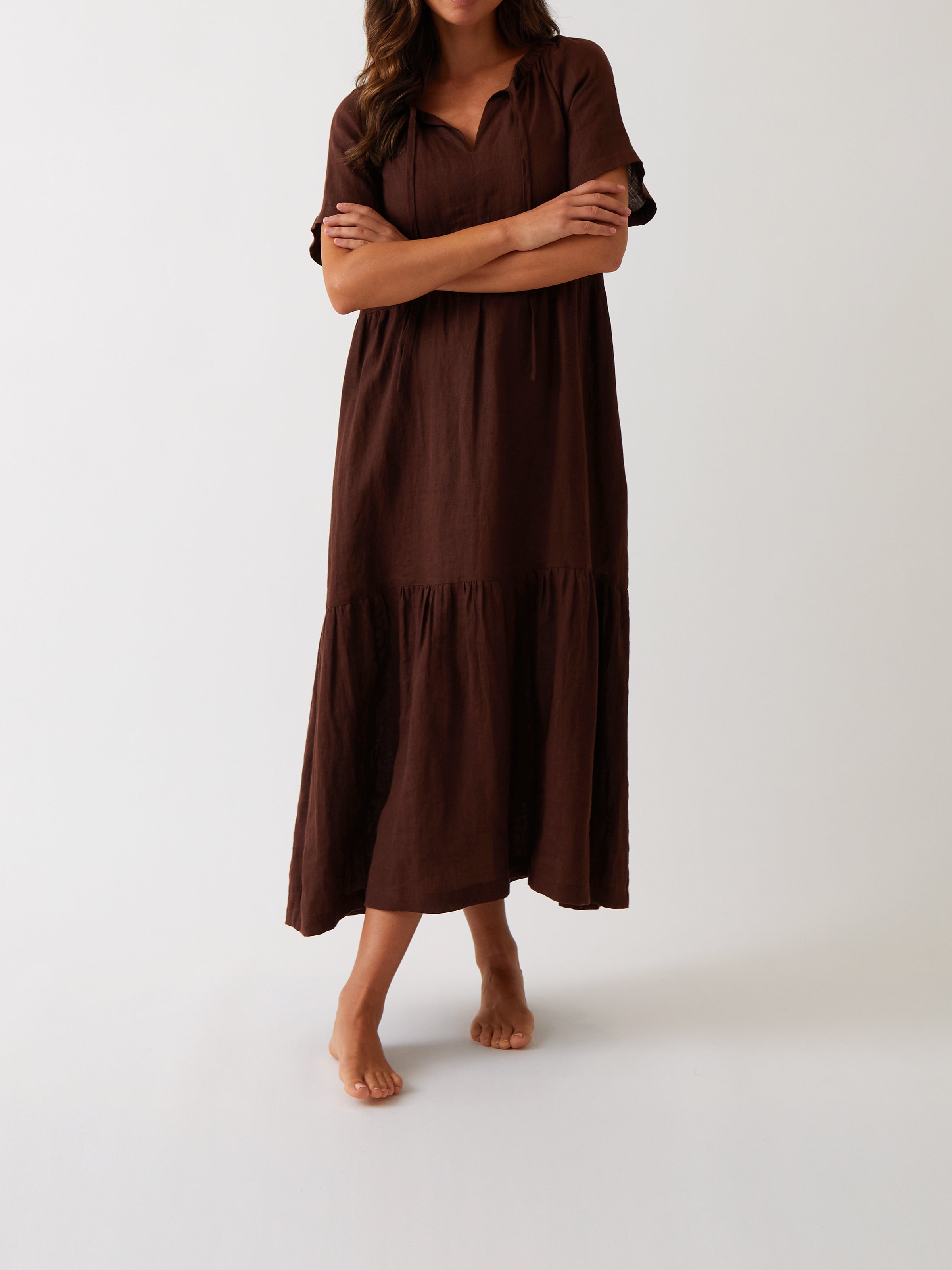 Monaco Linen Tier Dress | Chocolate-1