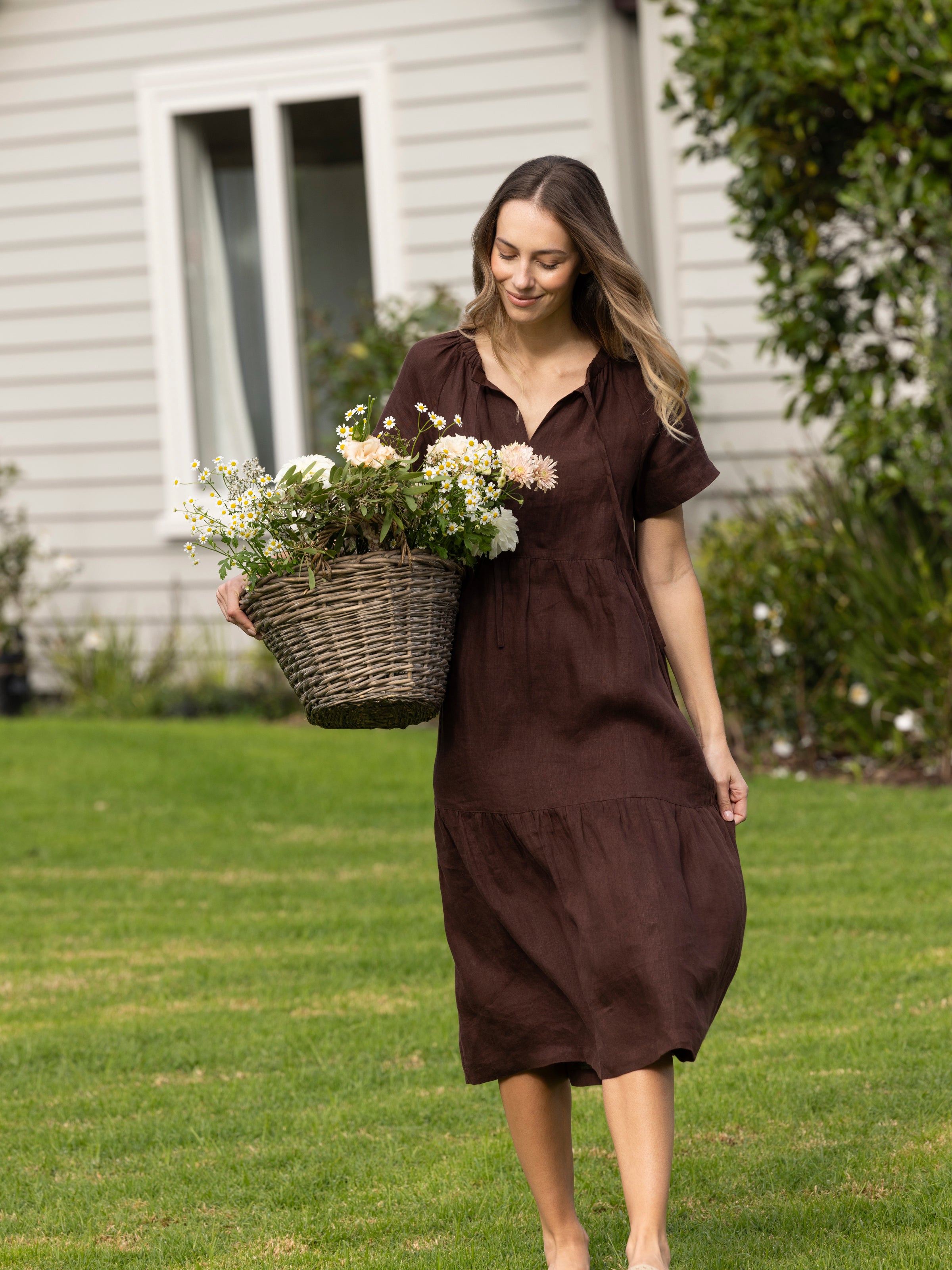 Monaco Linen Tier Dress | Chocolate-3
