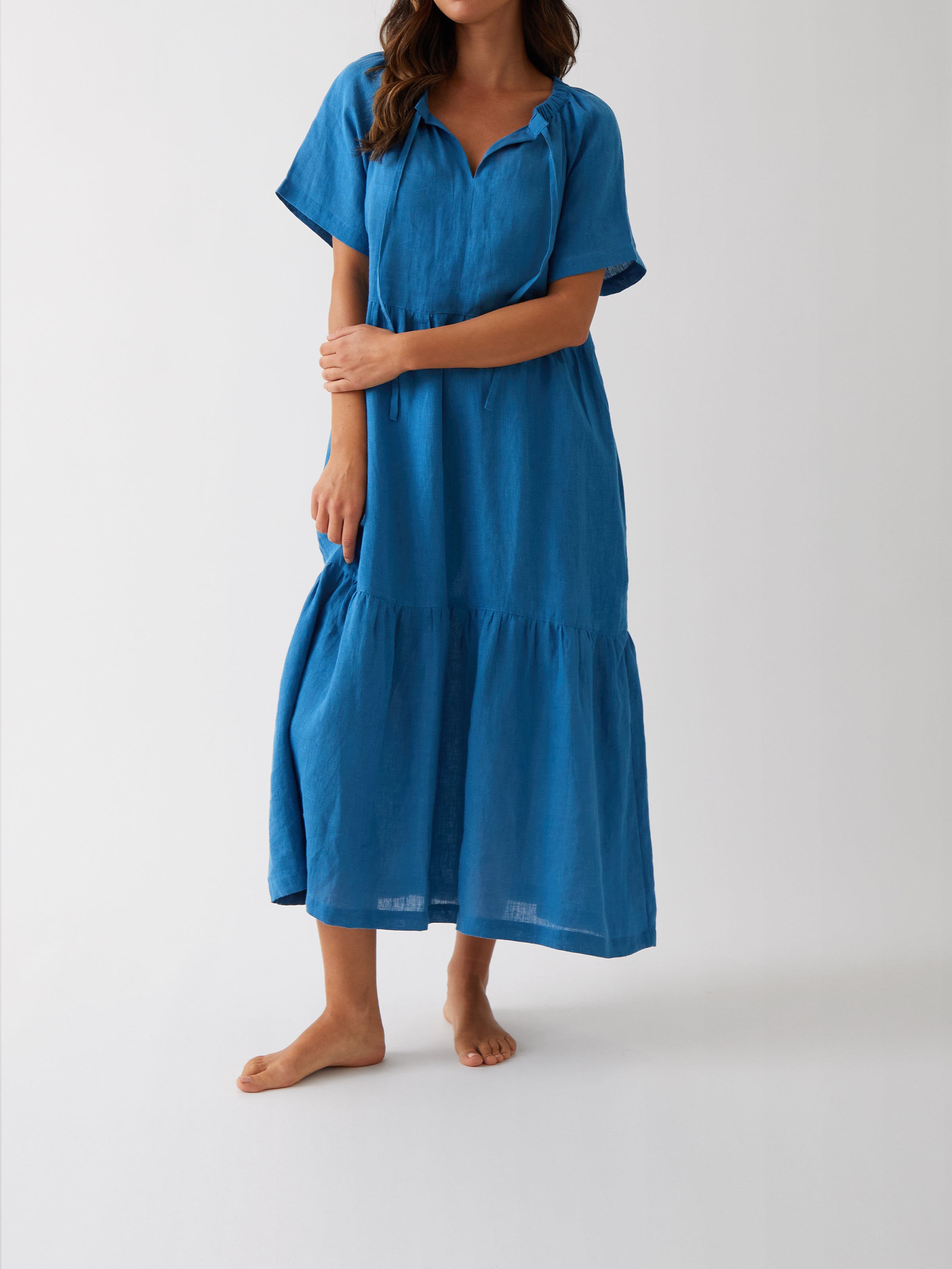 Monaco Linen Tier Dress | Ocean-1