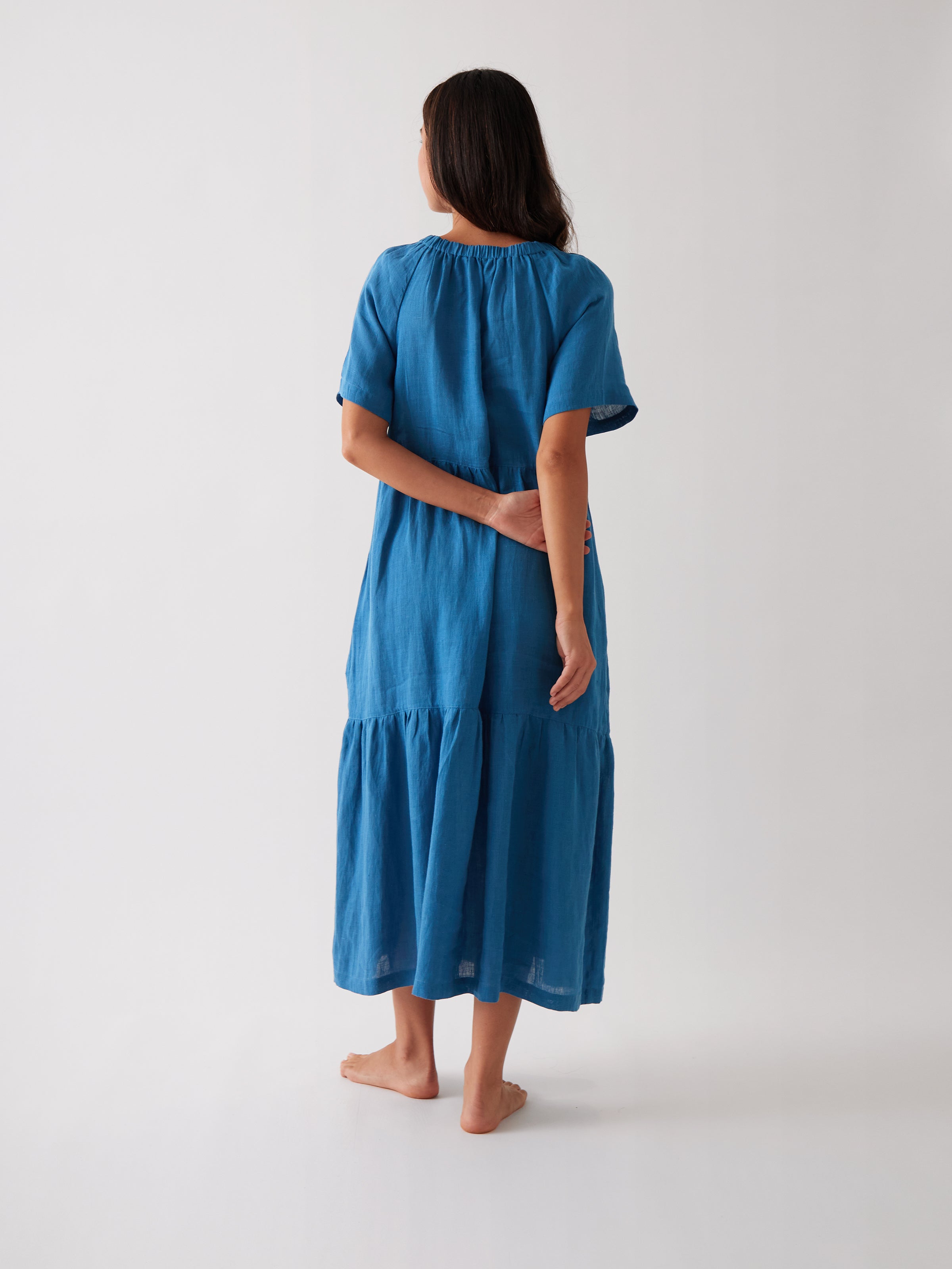 Monaco Linen Tier Dress | Ocean-4