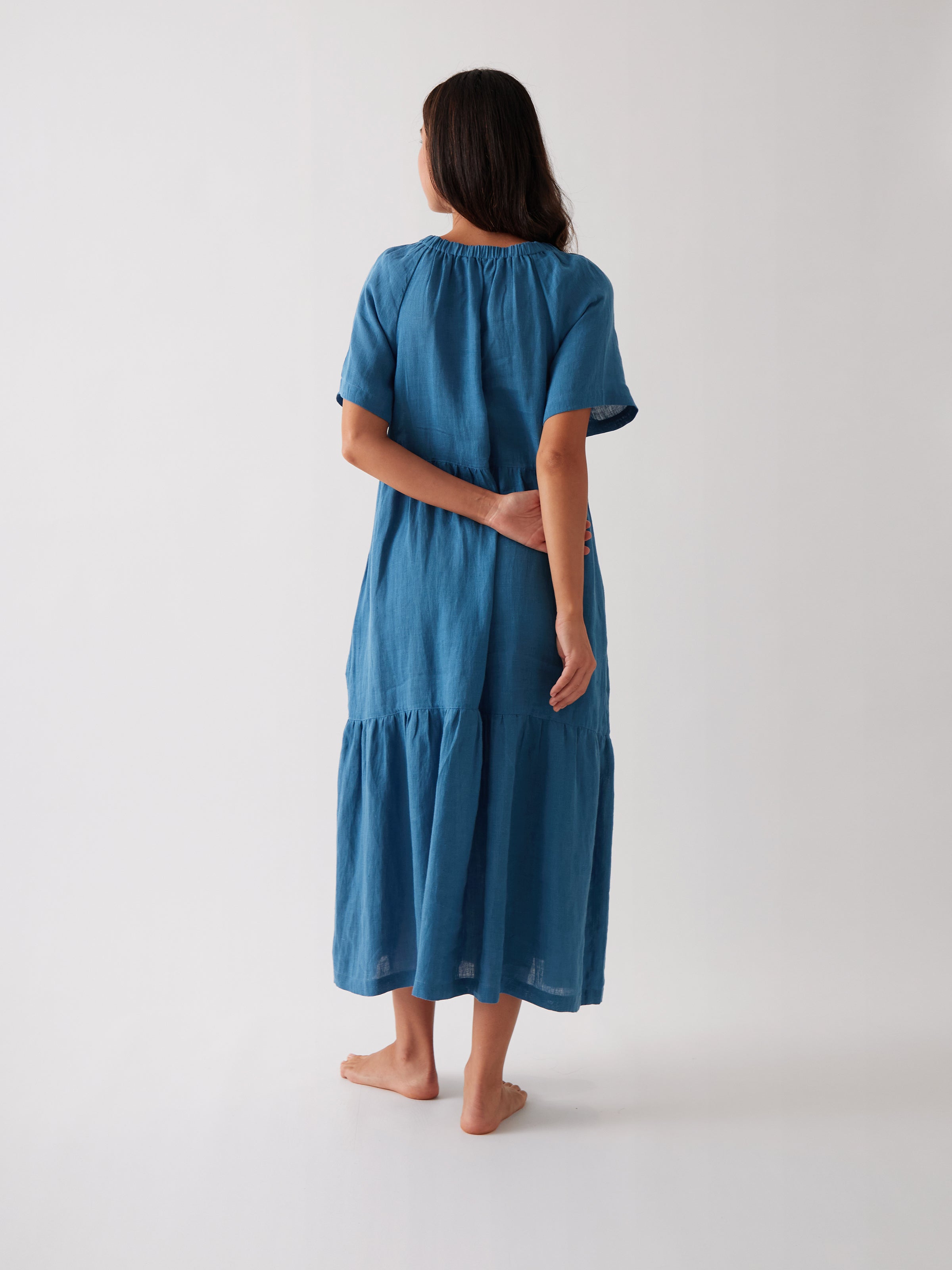 Monaco Linen Tier Dress | Ocean-4