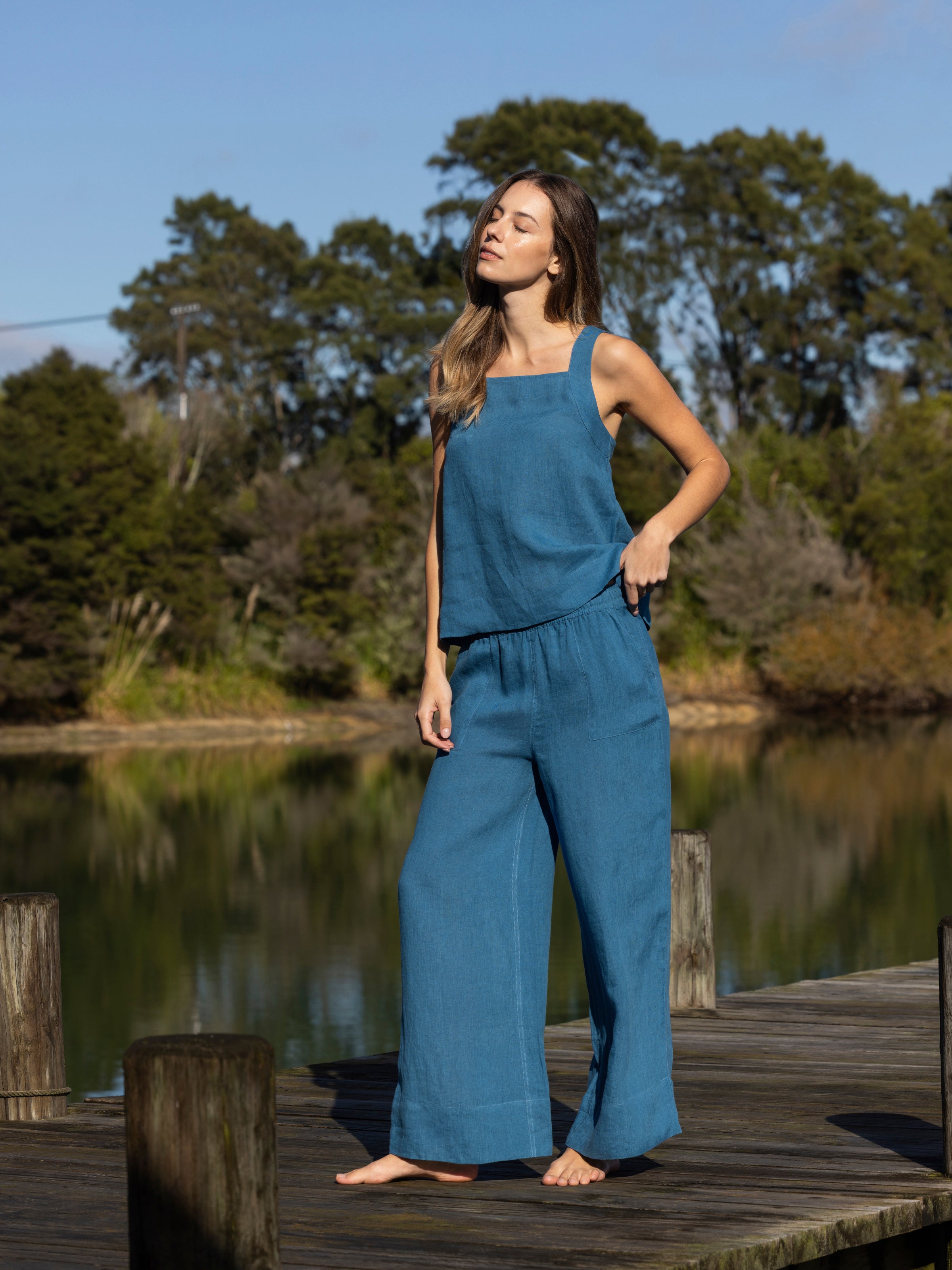 Monaco Linen Wide Leg Pants | Ocean-3