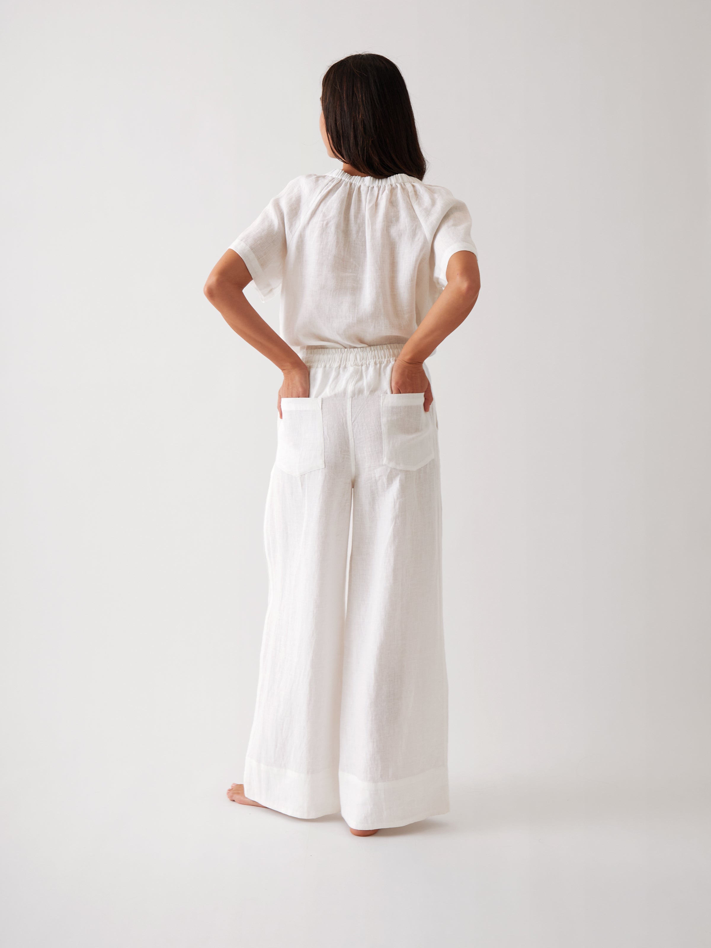 Monaco Linen Wide Leg Pants | White-4