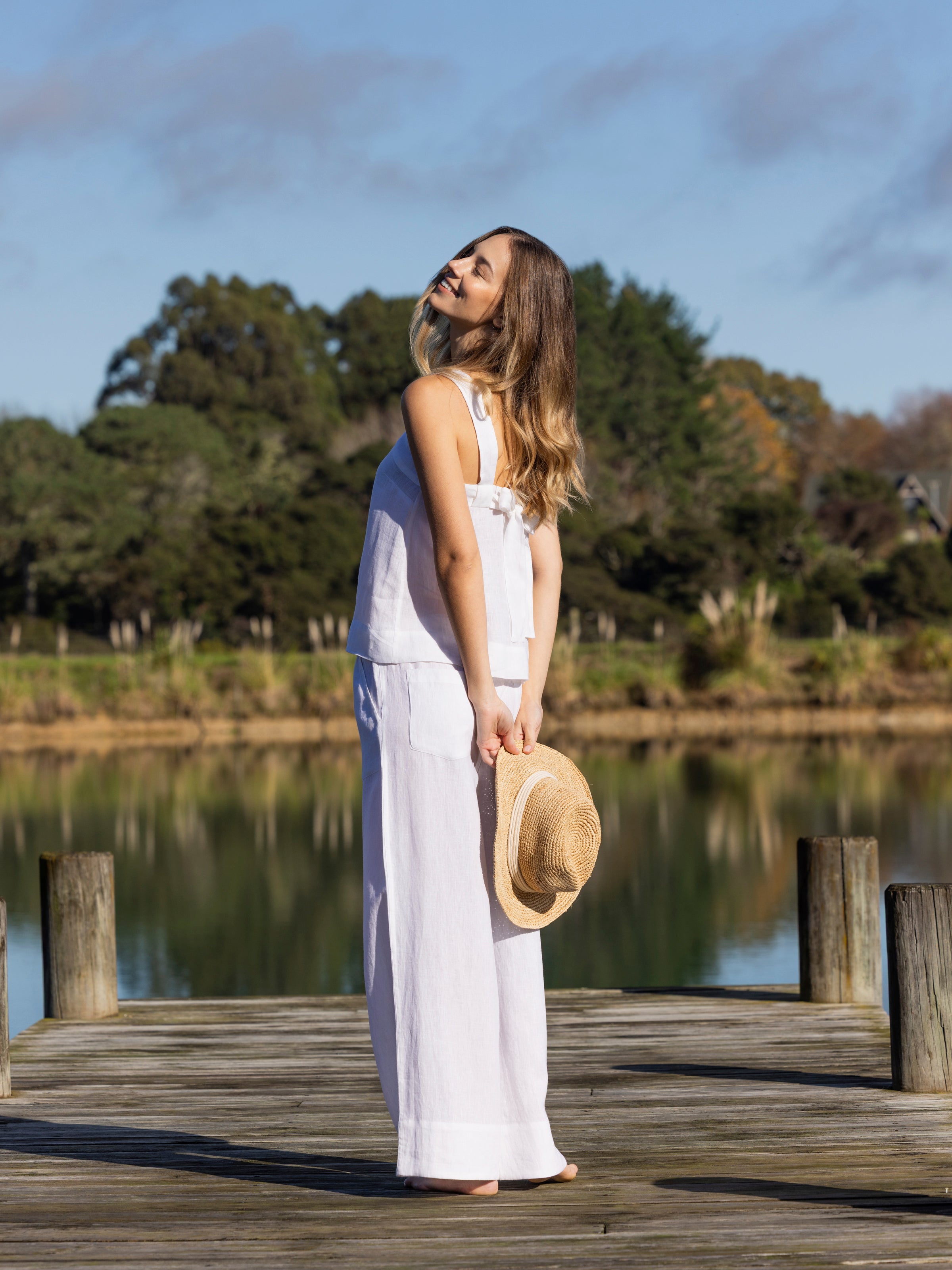 Monaco Linen Wide Leg Pants | White-5