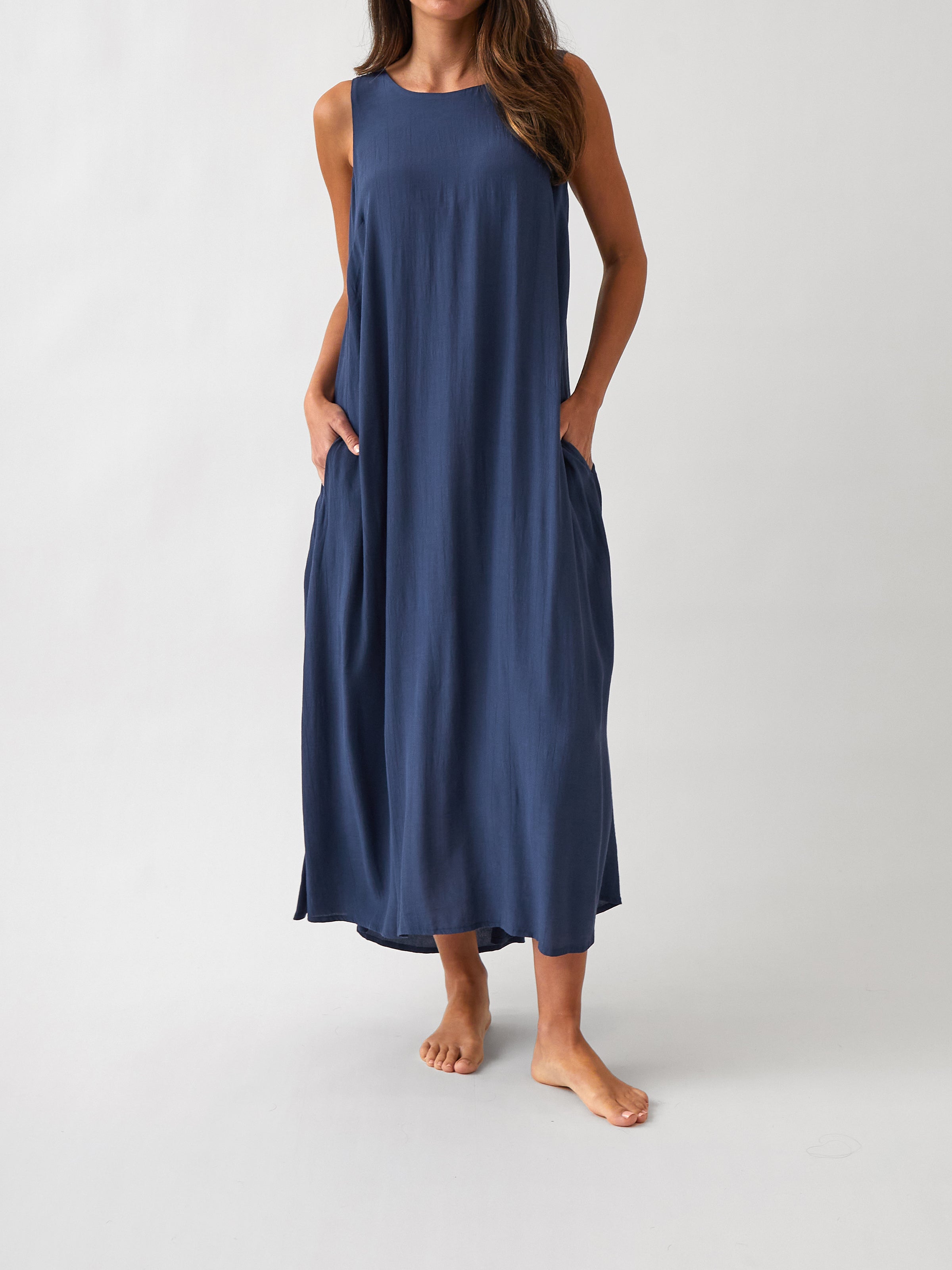 Palmero Rayon Dress | Navy-1