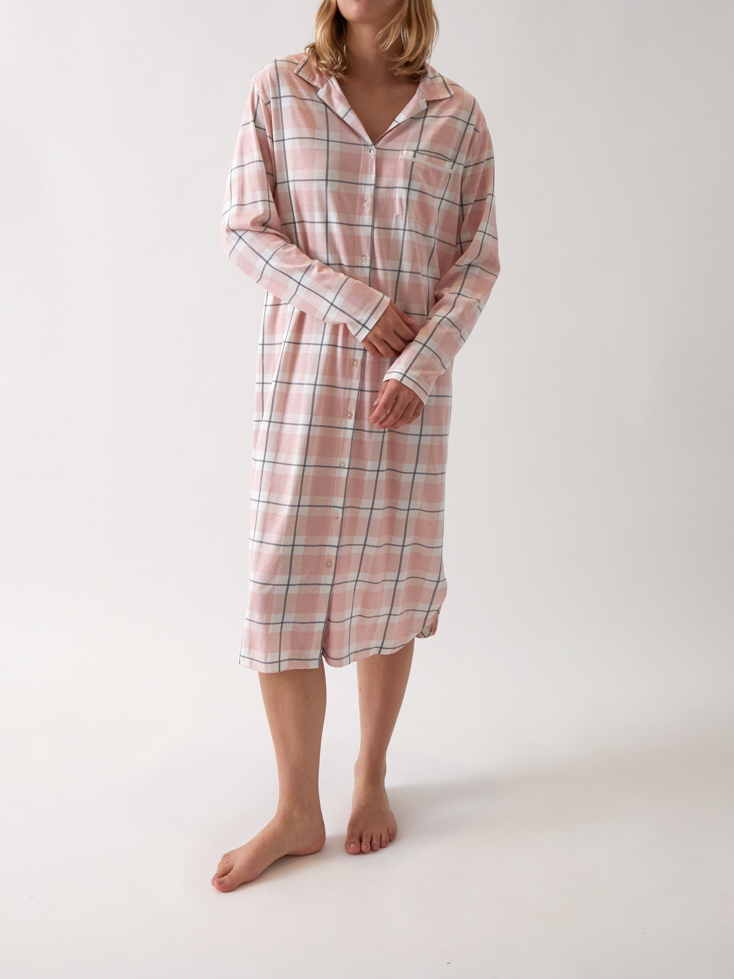 Penny Organic Cotton Knit Nightshirt | Pink Gingham-1