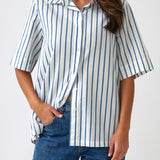 Rhodes Poplin Shirt | Blue Stripe-1