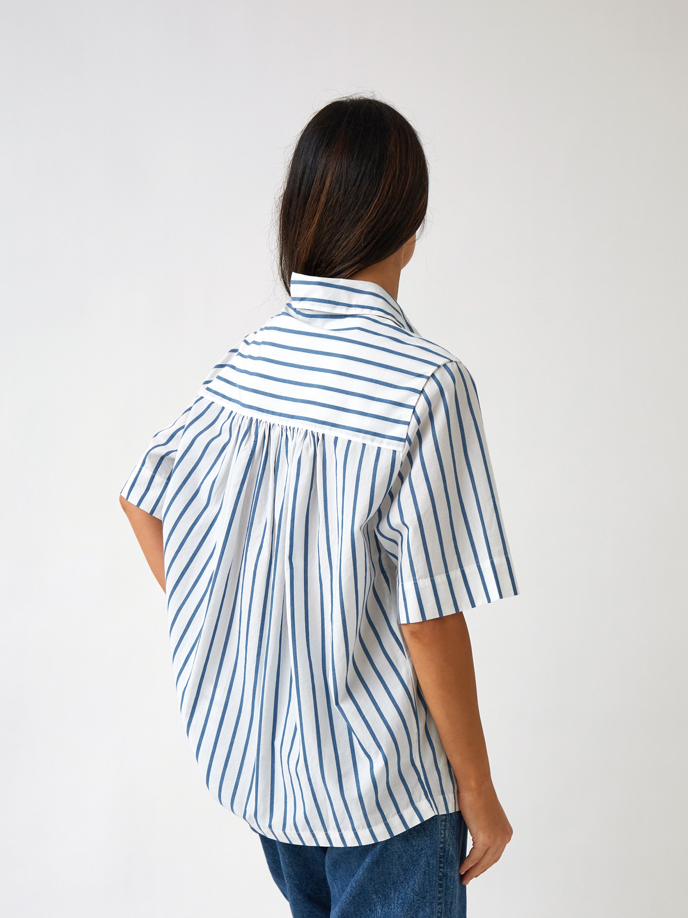 Rhodes Poplin Shirt | Blue Stripe-4