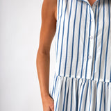 Rhodes Poplin Tier Dress | Blue Stripe-2