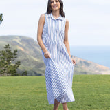 Rhodes Poplin Tier Dress | Blue Stripe-3