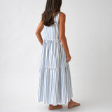 Rhodes Poplin Tier Dress | Blue Stripe-4