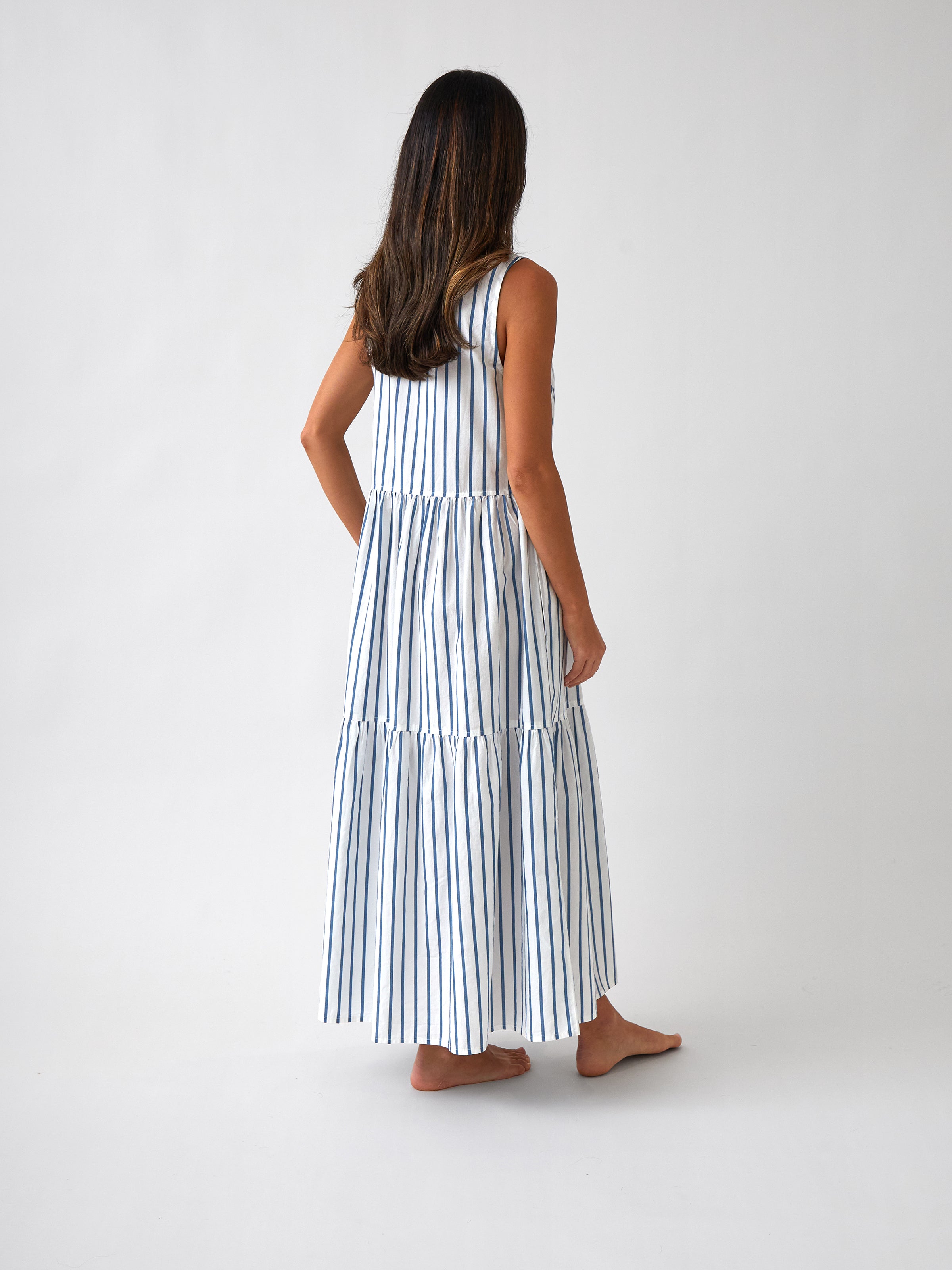 Rhodes Poplin Tier Dress | Blue Stripe-4