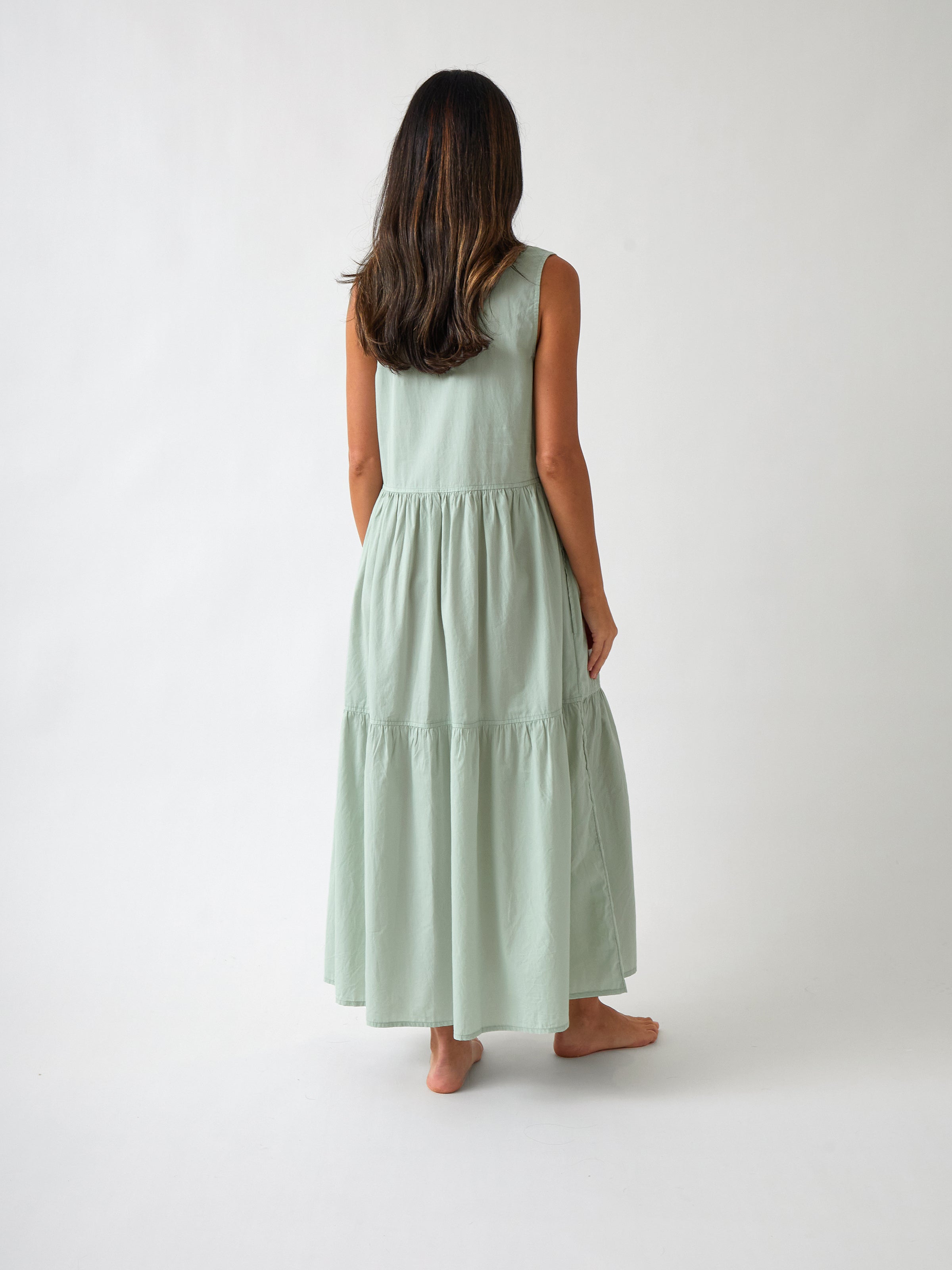 Rhodes Poplin Tier Dress | Green-4