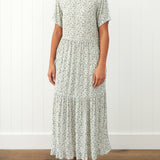 Riviera Rayon Tier Dress | Green Floral-1