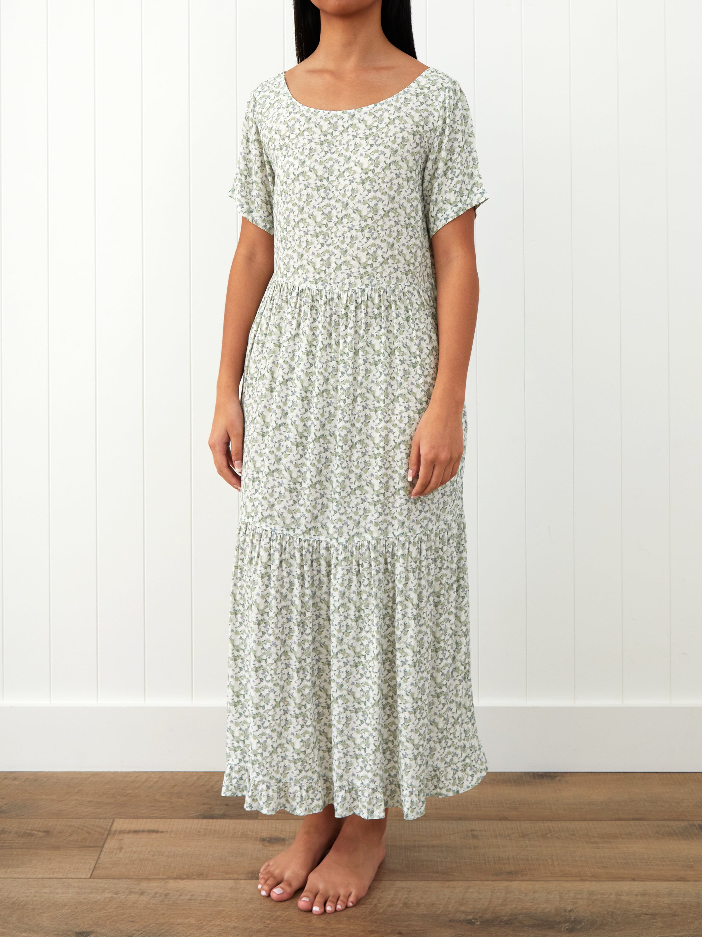 Riviera Rayon Tier Dress | Green Floral-1