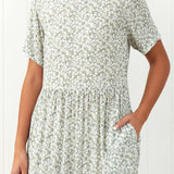 Riviera Rayon Tier Dress | Green Floral-3