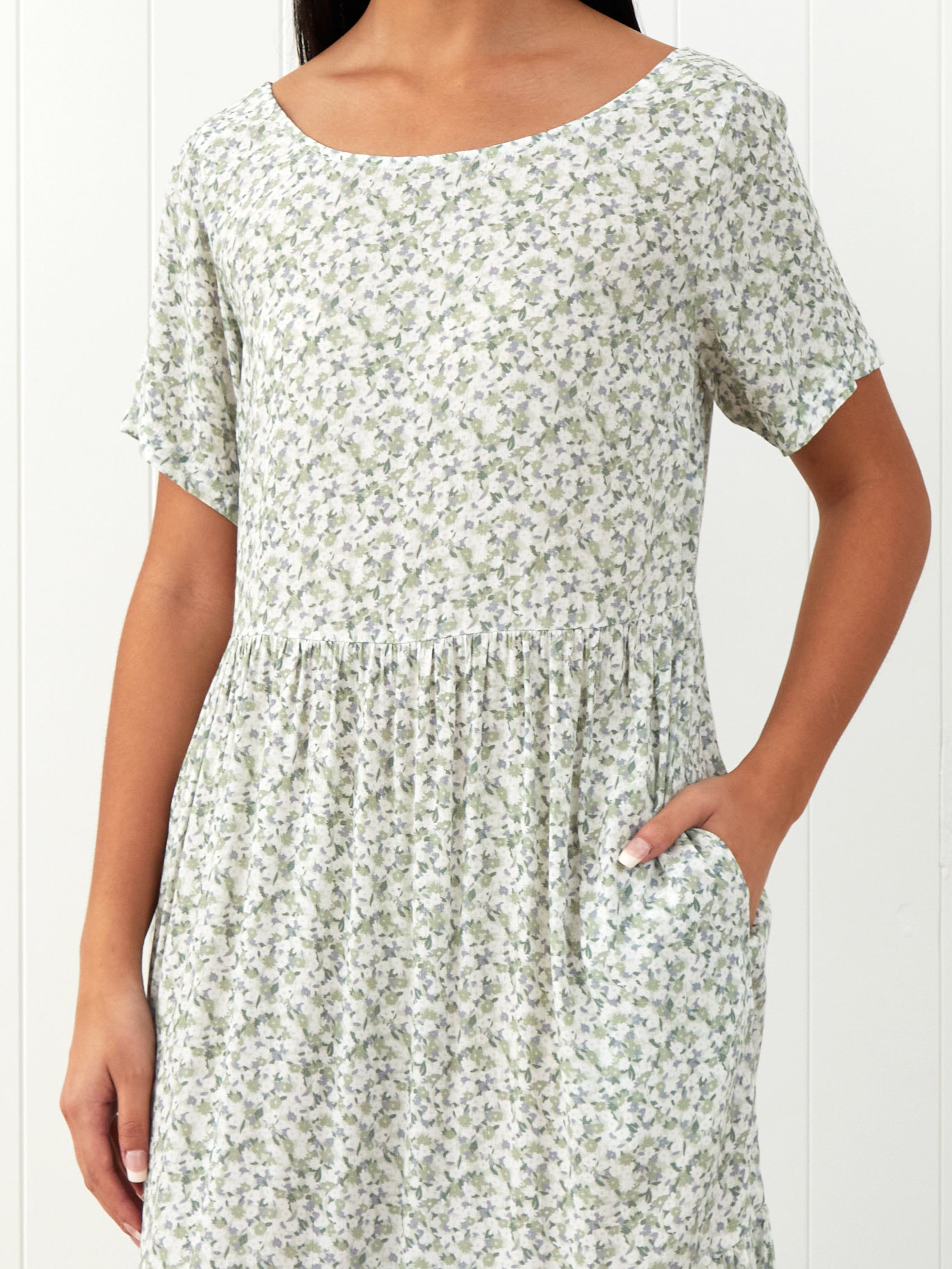 Riviera Rayon Tier Dress | Green Floral-3
