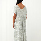 Riviera Rayon Tier Dress | Green Floral-4