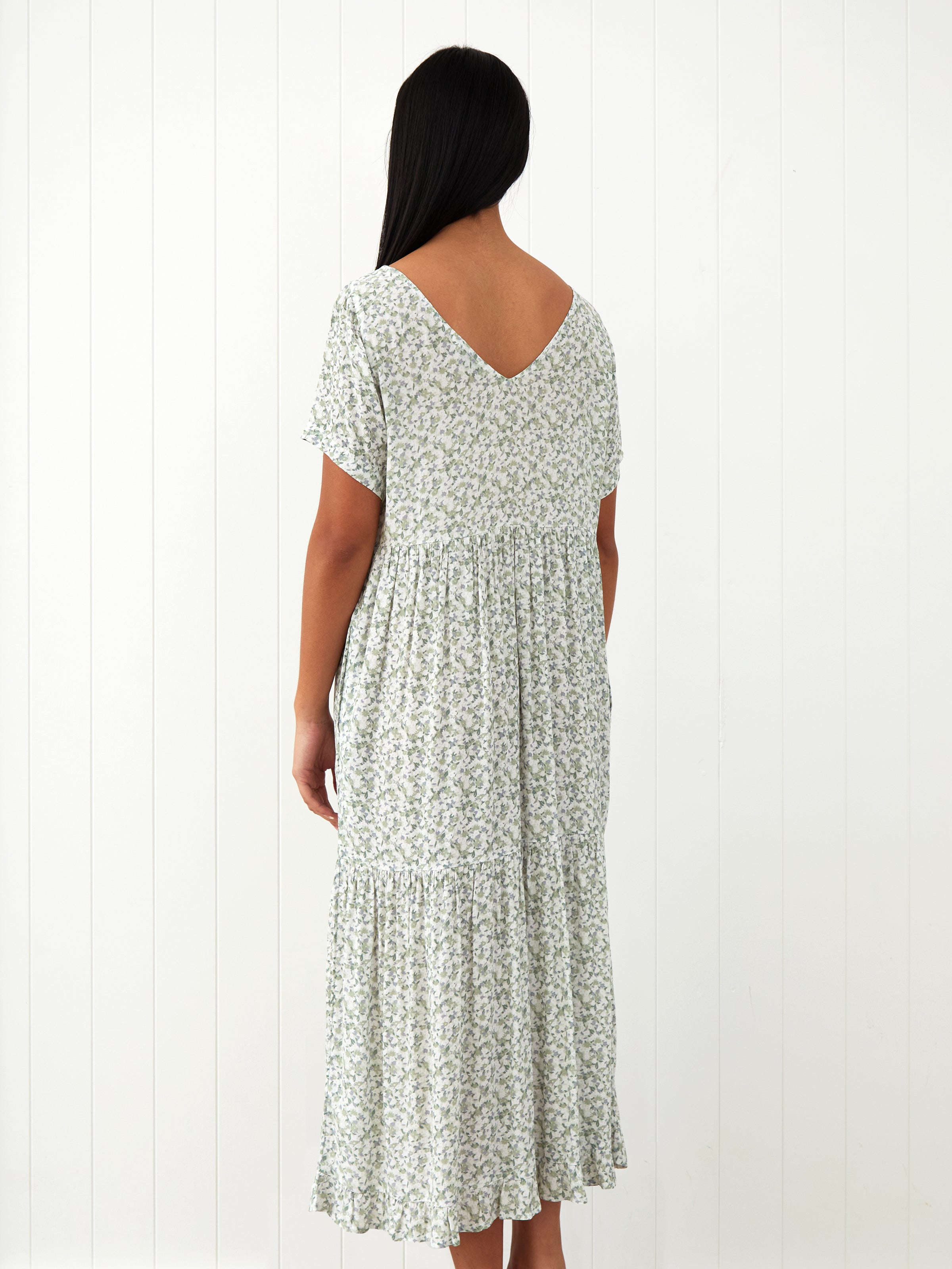 Riviera Rayon Tier Dress | Green Floral-4