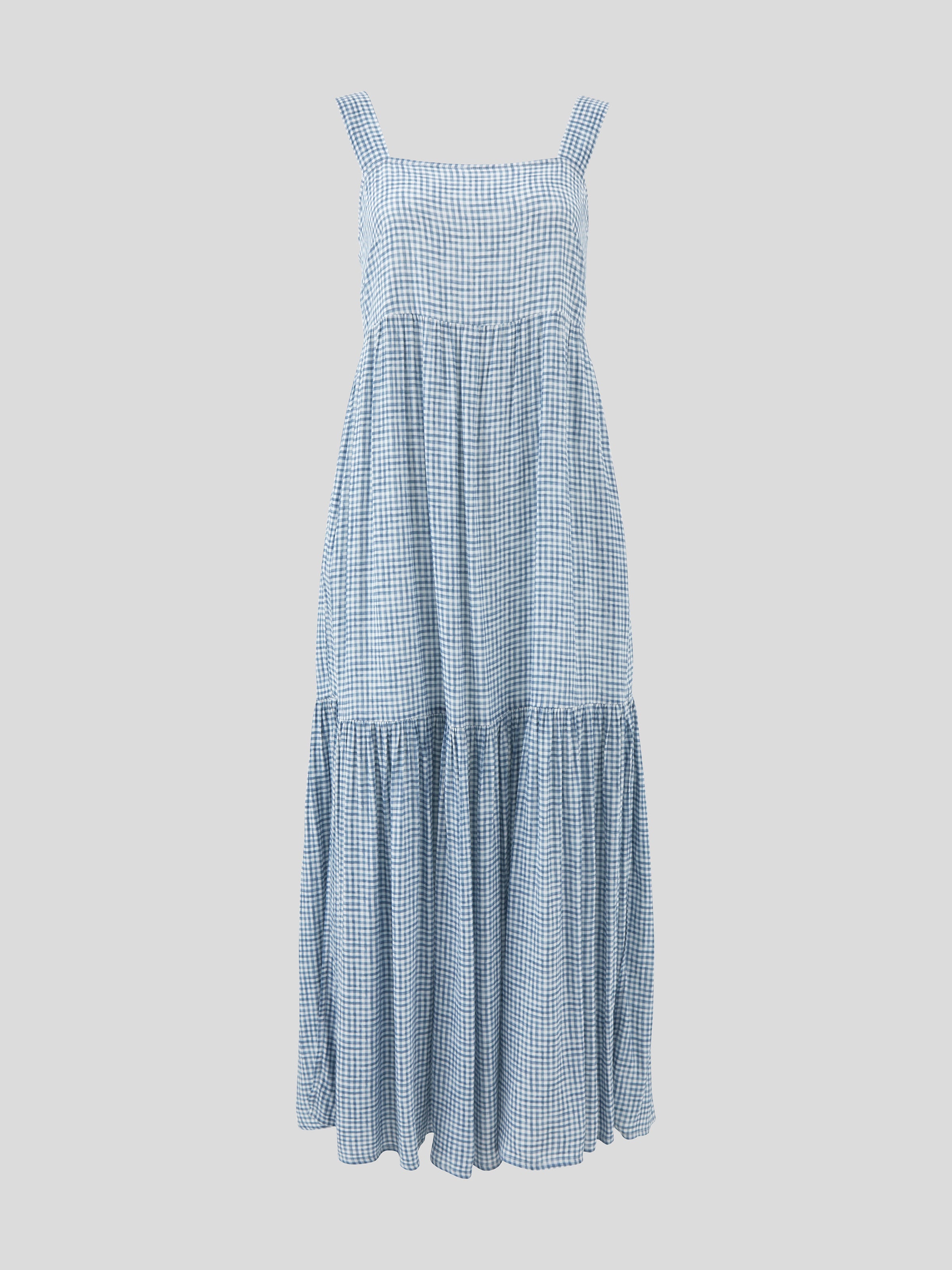 Riviera Wide Strap Rayon Dress | Blue Gingham-2