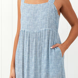 Riviera Wide Strap Rayon Dress | Blue Gingham-3