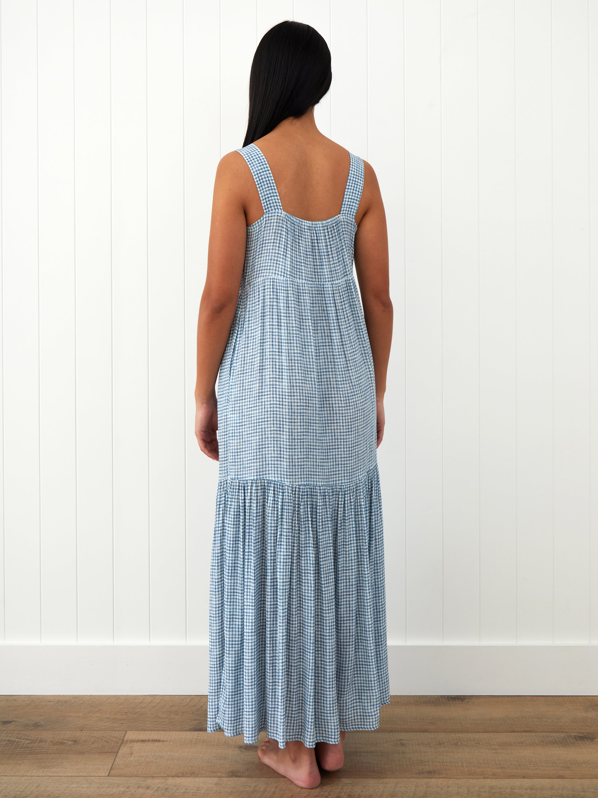 Riviera Wide Strap Rayon Dress | Blue Gingham-4