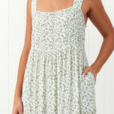 Riviera Wide Strap Rayon Dress | Green Floral-3